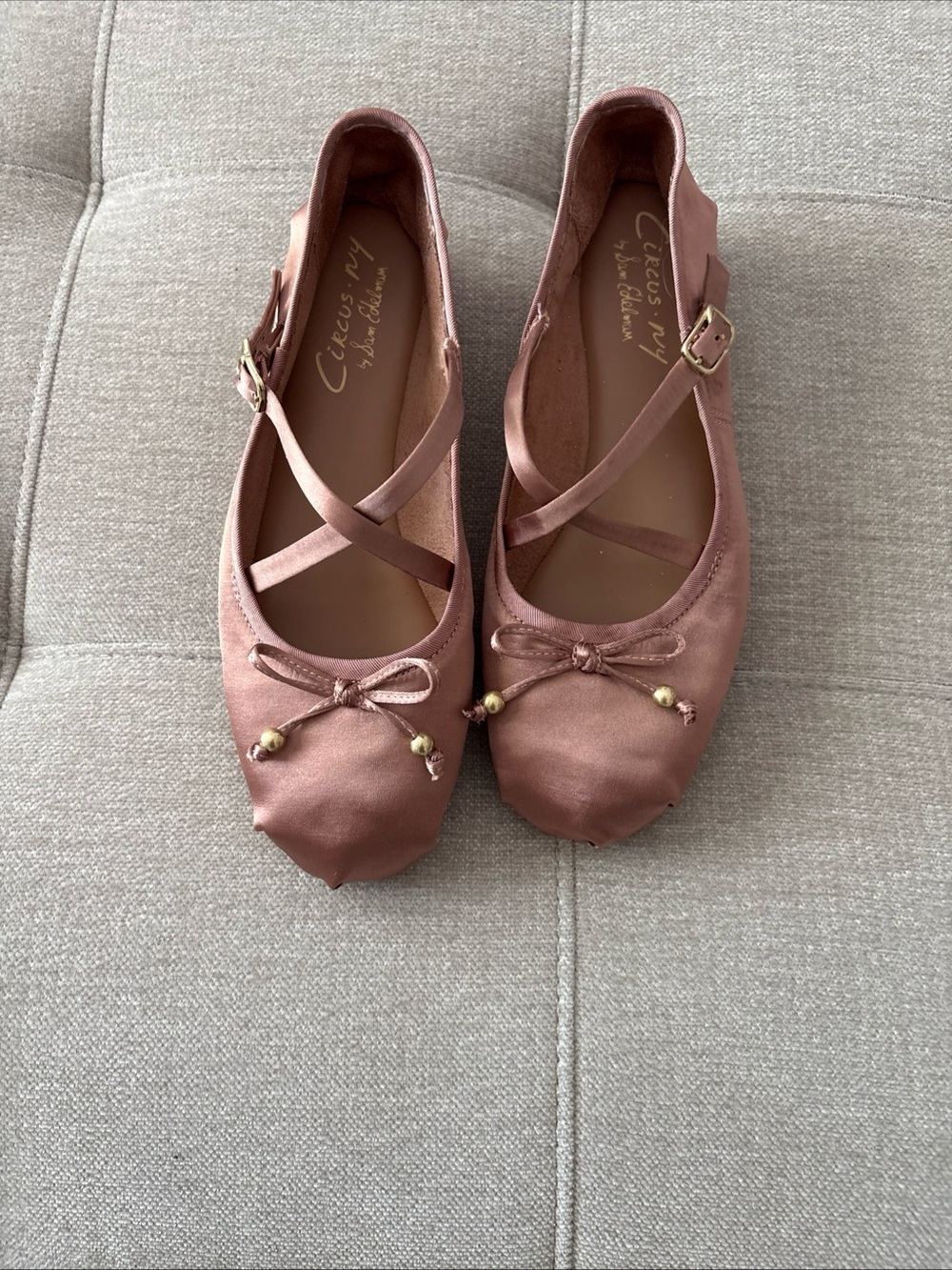 Circus by Sam Edelman Satin Ballet Flats in Dusty Rose with Ankle Straps NWOT
